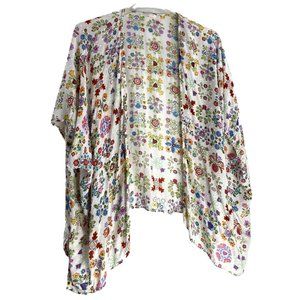 Your Story  Womens Top  Kimono Open Front Multicolor Floral Swiss Dot M